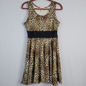 Vintage sleeveless leopard print sheer lace waist mini dress sz XL Y2K 90s USA